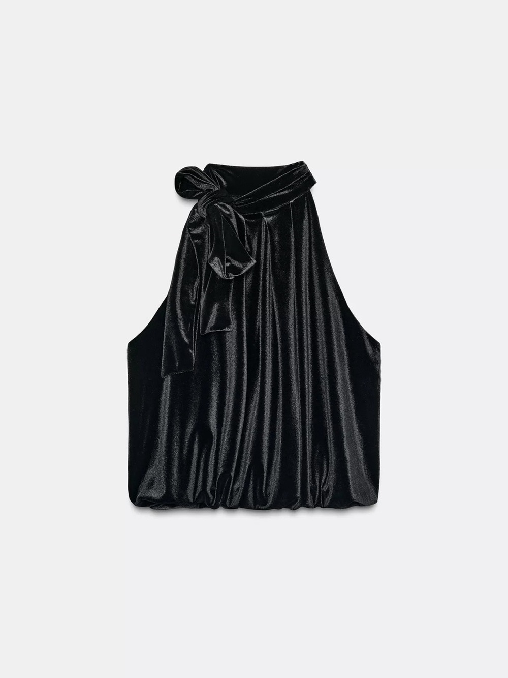 Zara black velvet bow balloon top